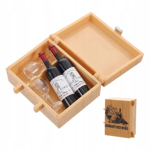Set Miniatura Casa Delle Bambole Vino e Bicchieri in Legno Realistici