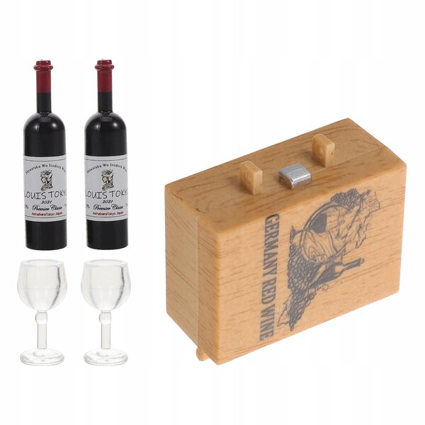 Set Miniatura Casa Delle Bambole Vino e Bicchieri in Legno Realistici