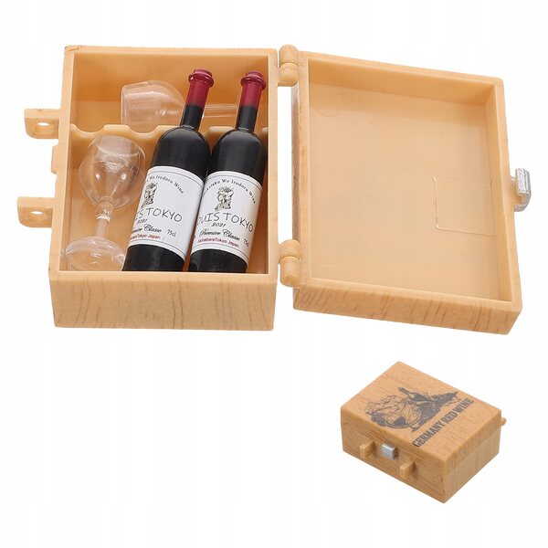 Set Miniatura Casa Delle Bambole Vino e Bicchieri in Legno Realistici