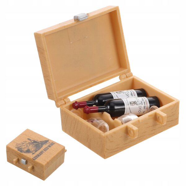 Set Miniatura Casa Delle Bambole Vino e Bicchieri in Legno Realistici