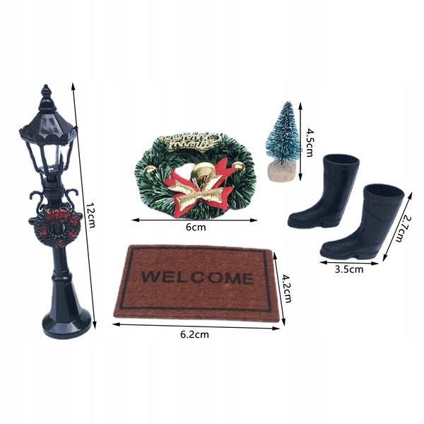 Miniatuur kerstaccessoires voor poppenhuizen op schaal 1:6 met boom en decoraties