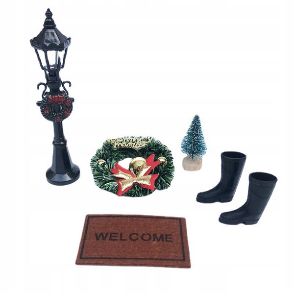 Miniatuur kerstaccessoires voor poppenhuizen op schaal 1:6 met boom en decoraties