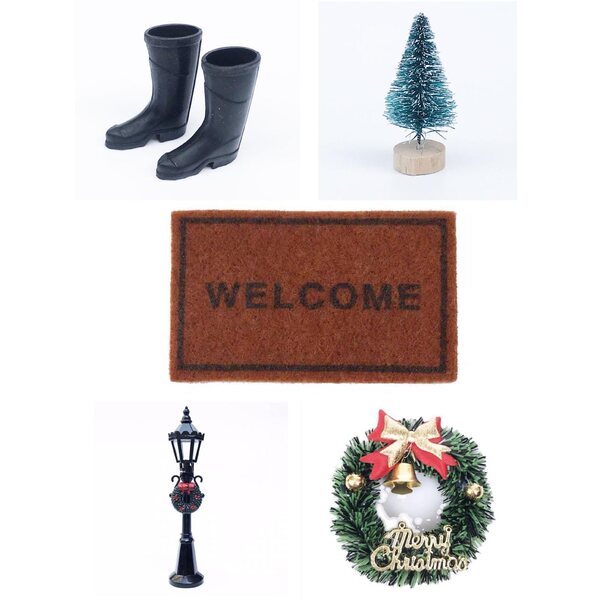 Miniatuur kerstaccessoires voor poppenhuizen op schaal 1:6 met boom en decoraties