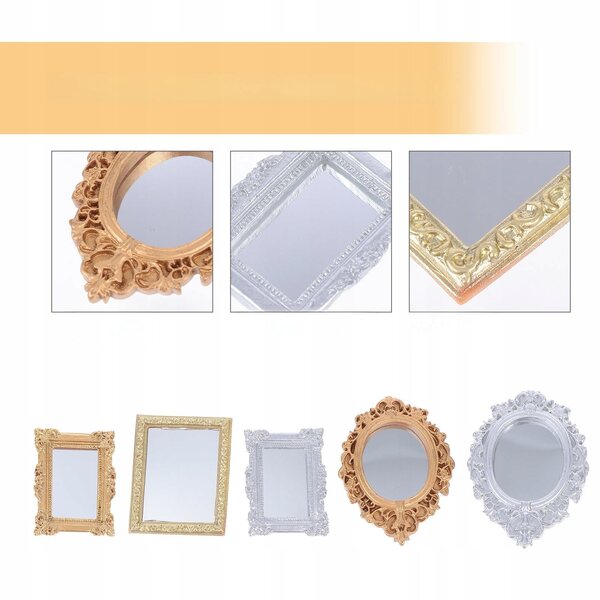 Set 5 Specchi Decorativi Vintage per Mini Casa, Accessori Retro in Plastica