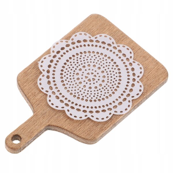 Mini Taca in Legno con Pizzo per Casa delle Bambole, Accessorio Cucina