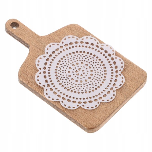Mini Taca in Legno con Pizzo per Casa delle Bambole, Accessorio Cucina