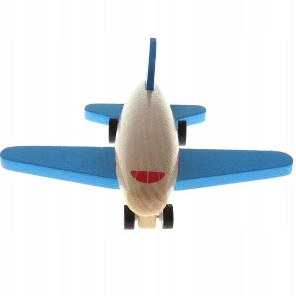 Aereo in Legno Pull Back con Ali Blu - Giocattolo Sicuro per Bambini