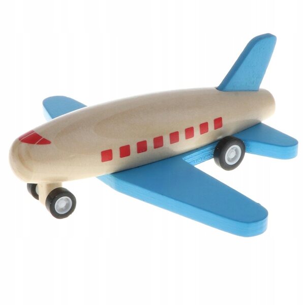 Aereo in Legno Pull Back con Ali Blu - Giocattolo Sicuro per Bambini