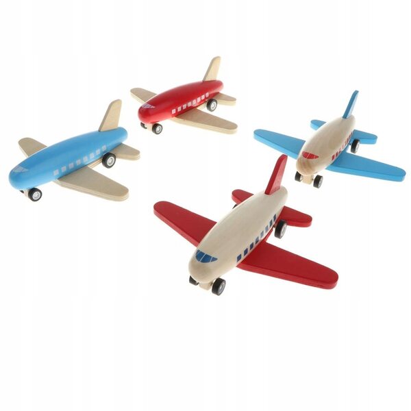 Aereo in Legno Pull Back con Ali Blu - Giocattolo Sicuro per Bambini