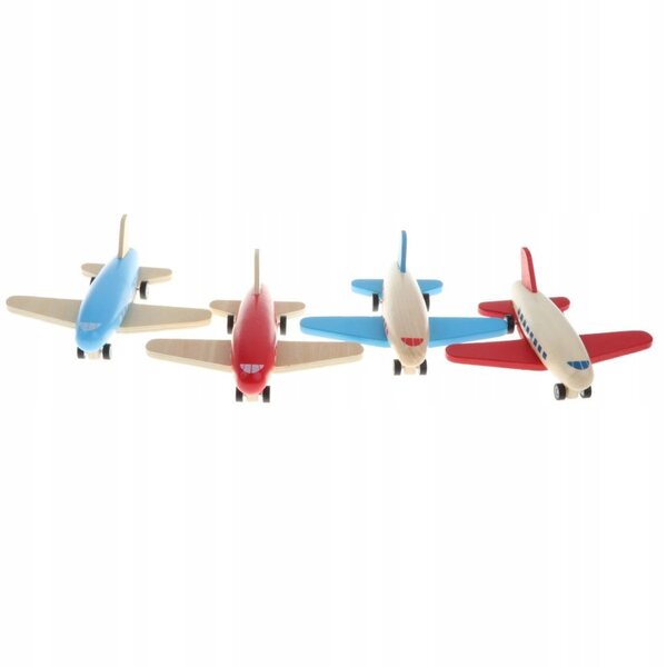 Aereo in Legno Pull Back con Ali Blu - Giocattolo Sicuro per Bambini