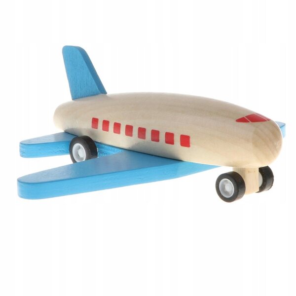 Aereo in Legno Pull Back con Ali Blu - Giocattolo Sicuro per Bambini