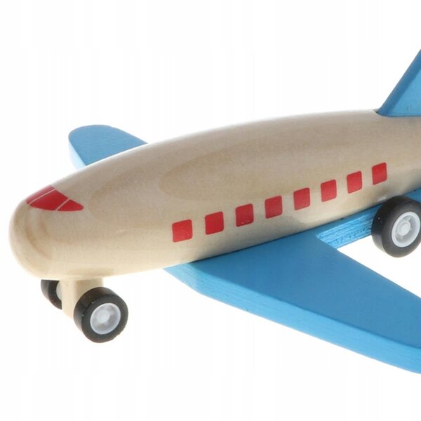 Aereo in Legno Pull Back con Ali Blu - Giocattolo Sicuro per Bambini