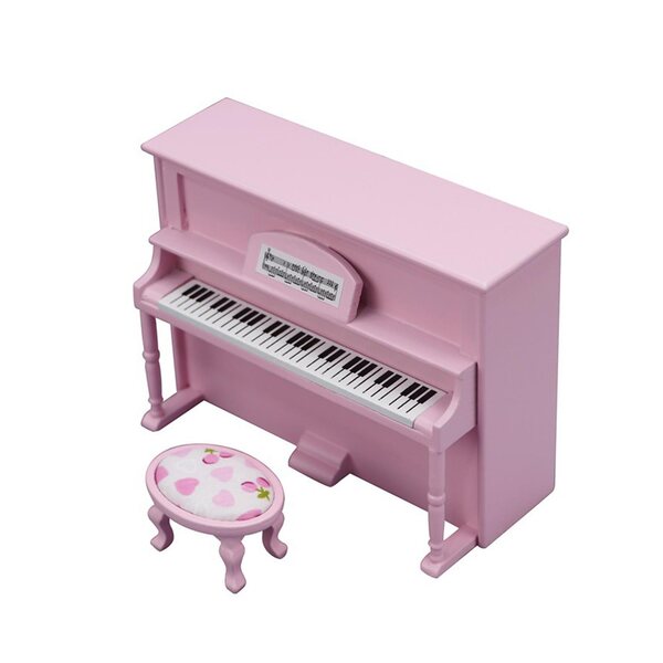 Miniatura pianoforte con sedia in legno per casa delle bambole scala 1:12