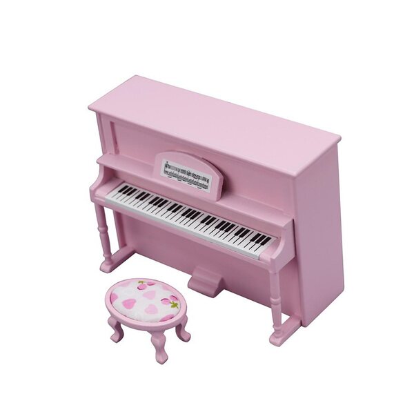 Miniatura pianoforte con sedia in legno per casa delle bambole scala 1:12