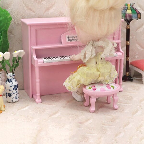 Miniatura pianoforte con sedia in legno per casa delle bambole scala 1:12