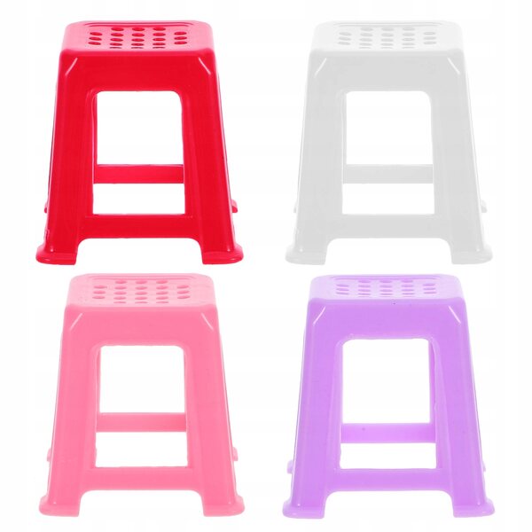 Lot de 4 mini chaises et tabourets en plastique multicolores pour maisons de poupées