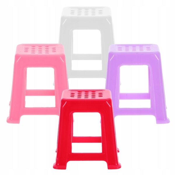 Set 4 mini sedie e sgabelli in plastica multicolore per casa delle bambole