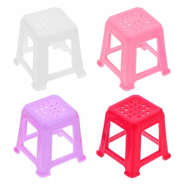 Set 4 mini sedie e sgabelli in plastica multicolore per casa delle bambole