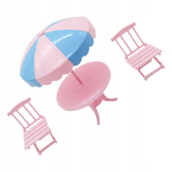 Pink Dukkehus Mini Plastic Strandmøbelsæt