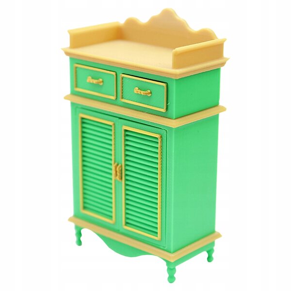 Miniatura mobile retro verde per scarpe in plastica per casa delle bambole 1:12