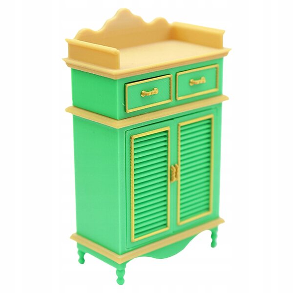 Miniatura mobile retro verde per scarpe in plastica per casa delle bambole 1:12