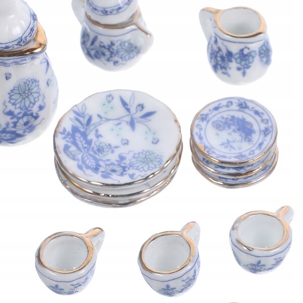 Set Mini Servizio da Tè in Ceramica per Casa delle Bambole 3,3x2,6 cm