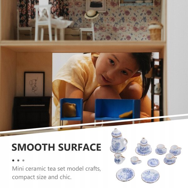 Set Mini Servizio da Tè in Ceramica per Casa delle Bambole 3,3x2,6 cm