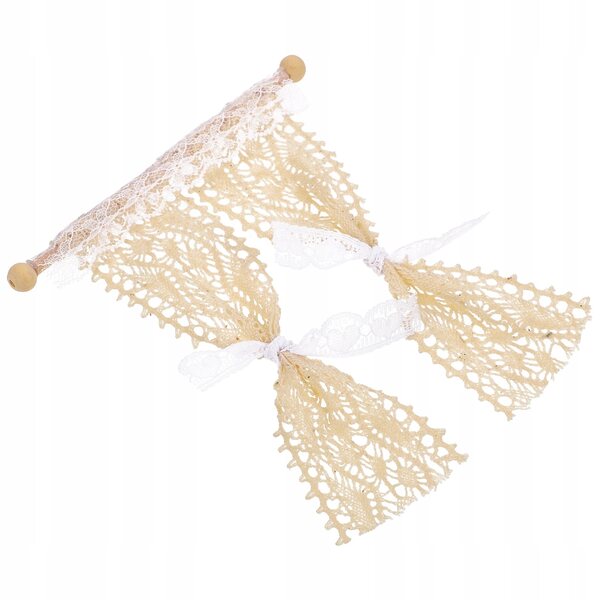 Miniatura tenda beige per decorazione casa delle bambole in legno e pizzo
