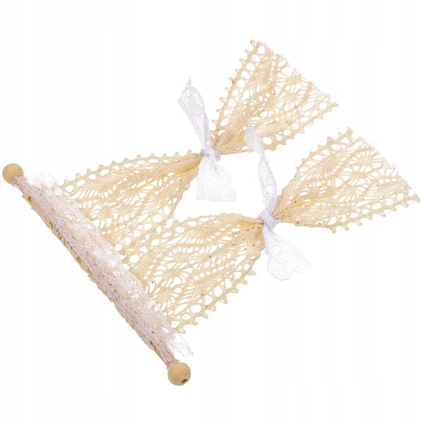 Miniatuur beige gordijn voor poppenhuisdecoratie in hout en kant