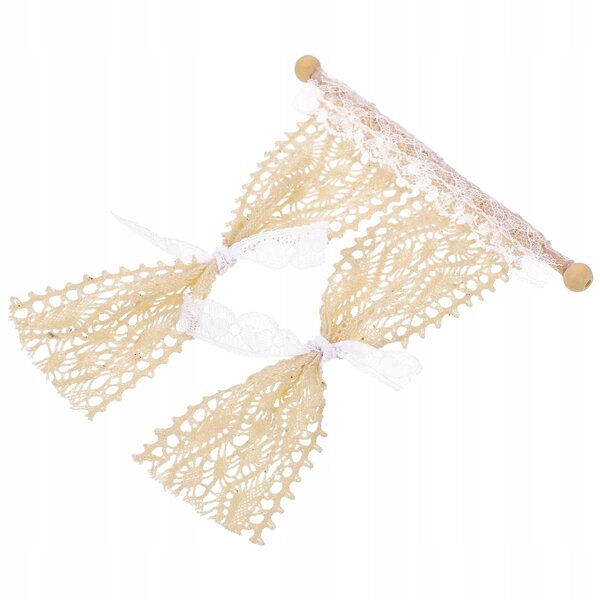 Miniatuur beige gordijn voor poppenhuisdecoratie in hout en kant