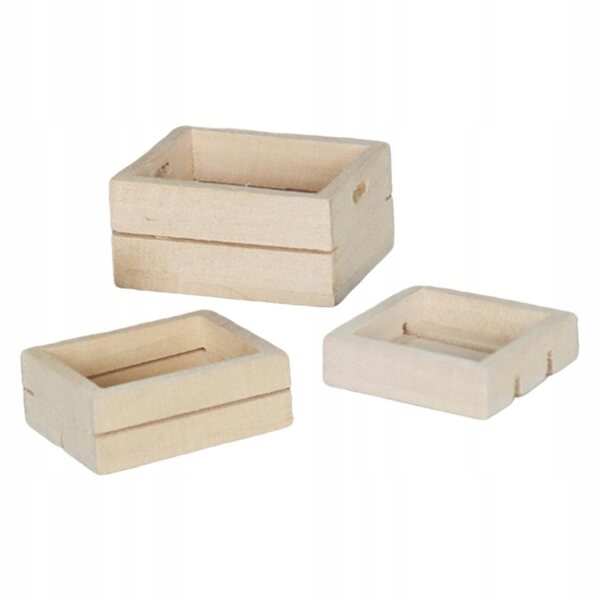 Set 3 Miniature Scatole in Legno per Cucina Casa delle Bambole 1:12