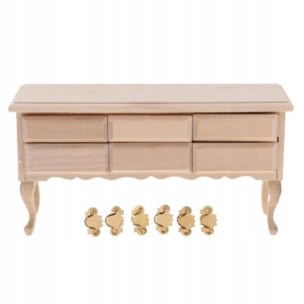 Miniatura tavolo con cassetti in legno non verniciato per casa delle bambole 1:12