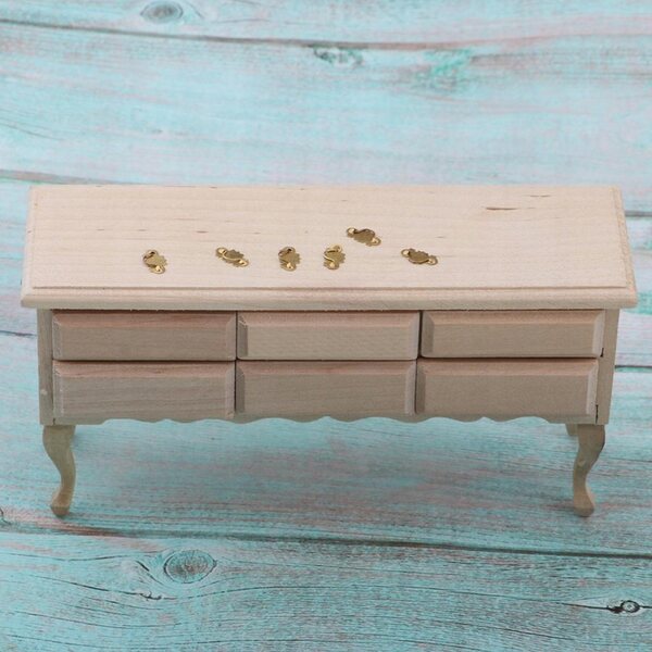 Miniatura tavolo con cassetti in legno non verniciato per casa delle bambole 1:12