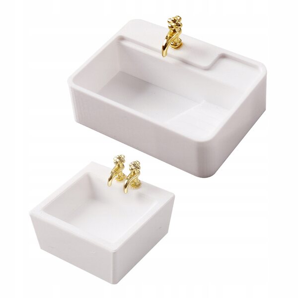 Mini lavandino quadrato in plastica per casa delle bambole set da 2 pezzi