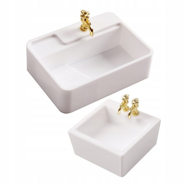 Mini lavandino quadrato in plastica per casa delle bambole set da 2 pezzi