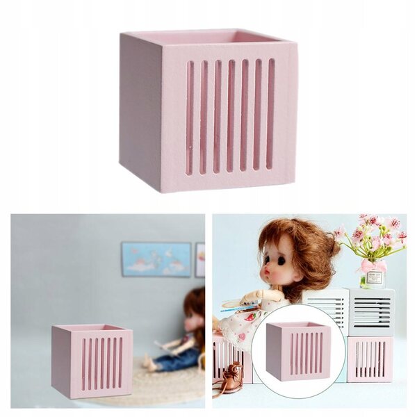 Miniatuur roze houten organizerlade voor poppenhuis schaal 1:12