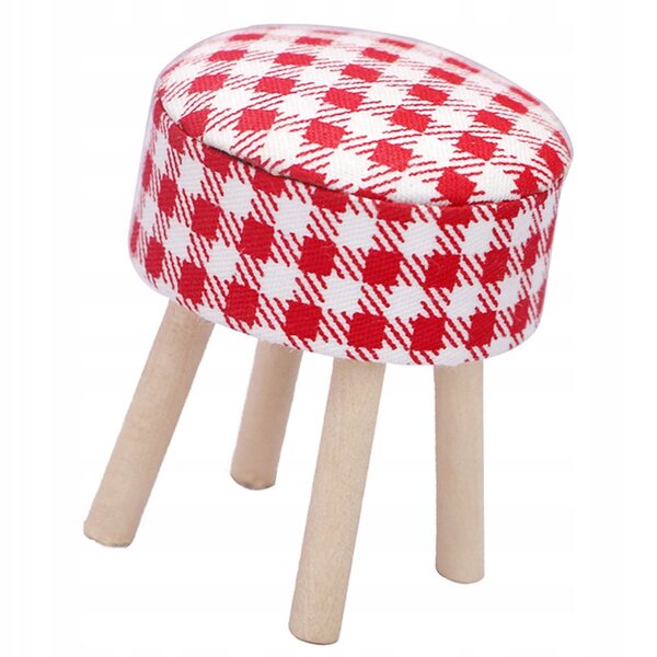 Mini Sgabello Decorativo Rosso in Tessuto e Legno per Casa delle Bambole