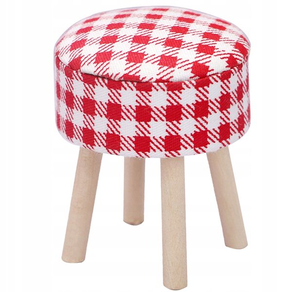 Mini Sgabello Decorativo Rosso in Tessuto e Legno per Casa delle Bambole