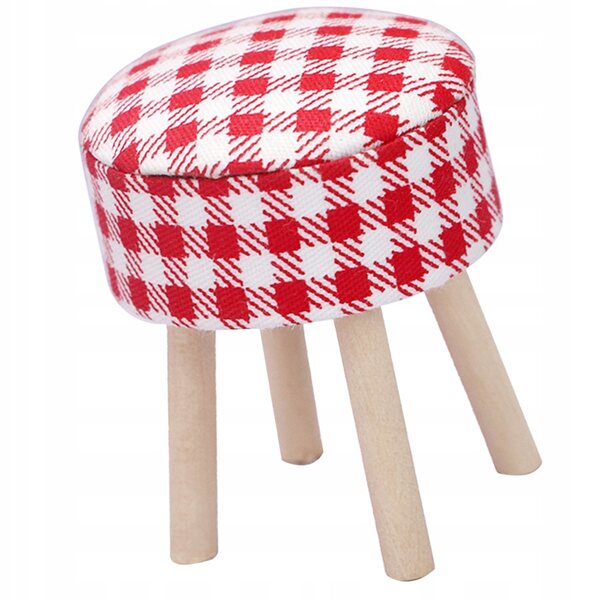 Mini Sgabello Decorativo Rosso in Tessuto e Legno per Casa delle Bambole