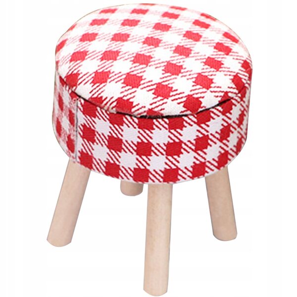 Mini Sgabello Decorativo Rosso in Tessuto e Legno per Casa delle Bambole