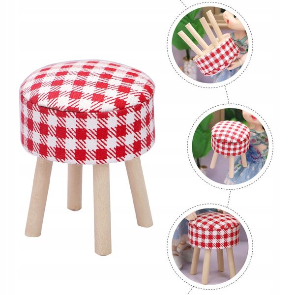 Mini Sgabello Decorativo Rosso in Tessuto e Legno per Casa delle Bambole