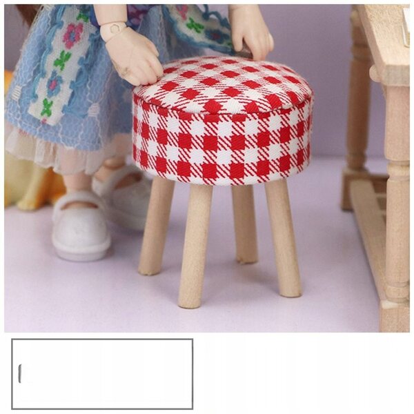 Mini Sgabello Decorativo Rosso in Tessuto e Legno per Casa delle Bambole