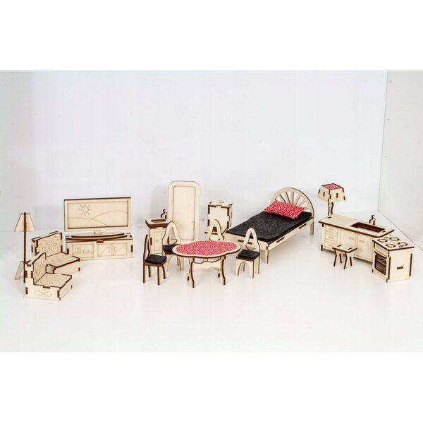 Maison de poupée en bois avec mobilier, montage sans colle, écologique