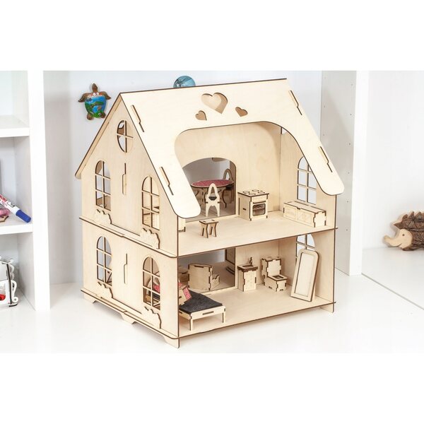 Maison de poupée en bois avec mobilier, montage sans colle, écologique