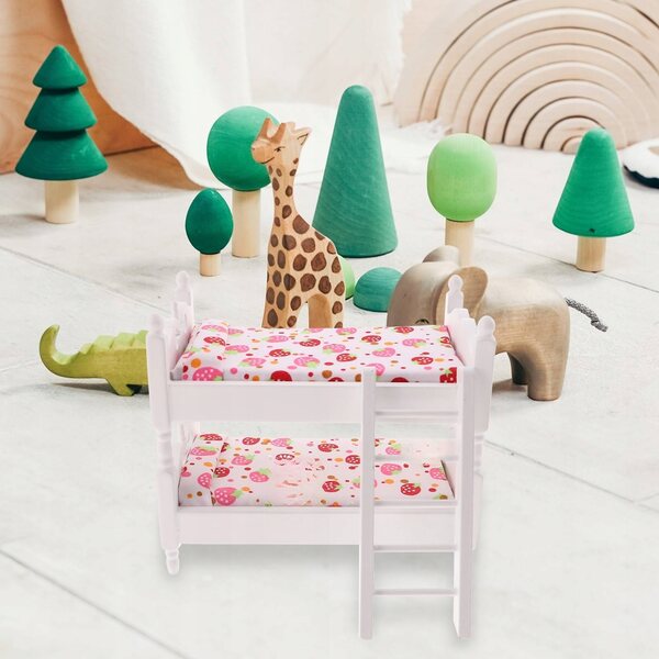 Mini letto a castello in legno per decorazioni di case in miniatura bianche