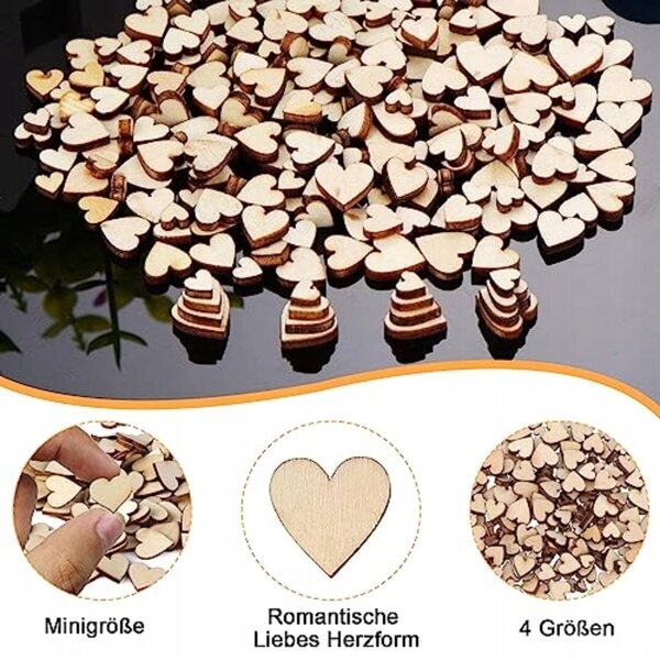 300 kleine Deko-Herzen aus Holz – Mini-Herzen-Set für vielseitige Dekorationen