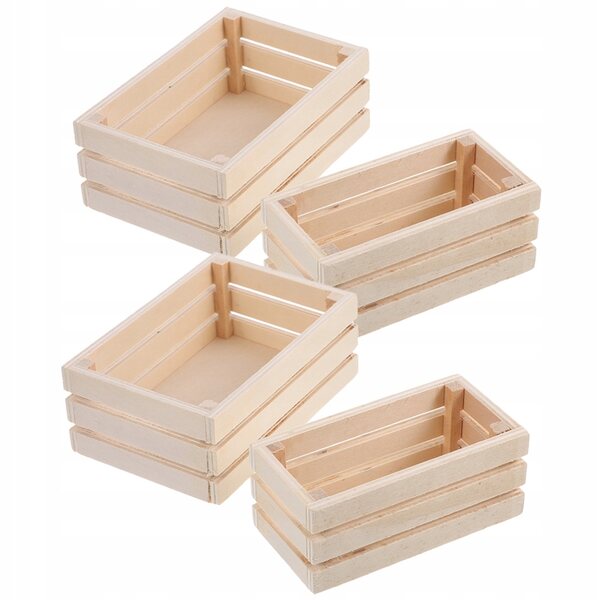 Set 4 Mini Cassette in Legno Khaki per Decorazioni Mini Casa e Scenari