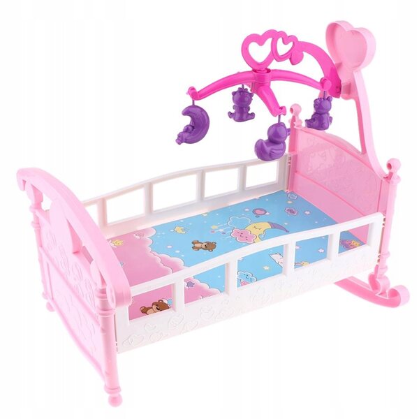 Mini Letto Culla a Dondolo per Bambole 32x25x29 cm Mobili in Legno