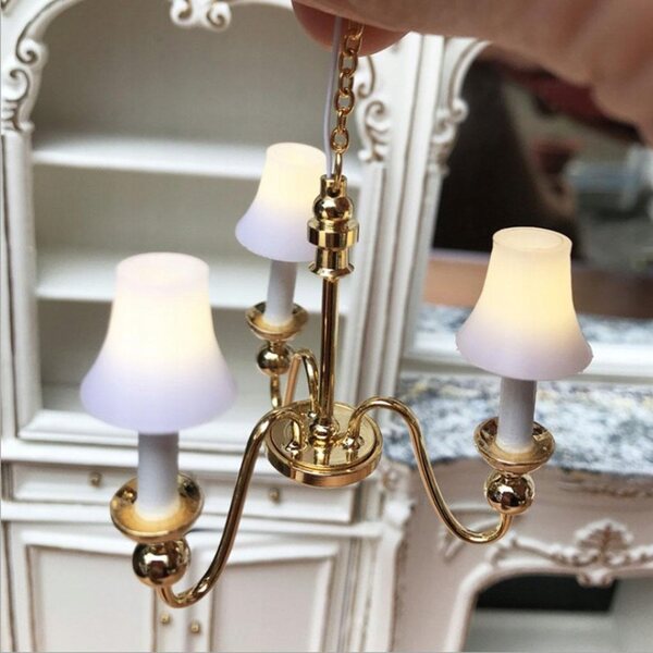 1:12 Miniatur-LED-Deckenlampe mit weißem Lampenschirm für Puppenhäuser