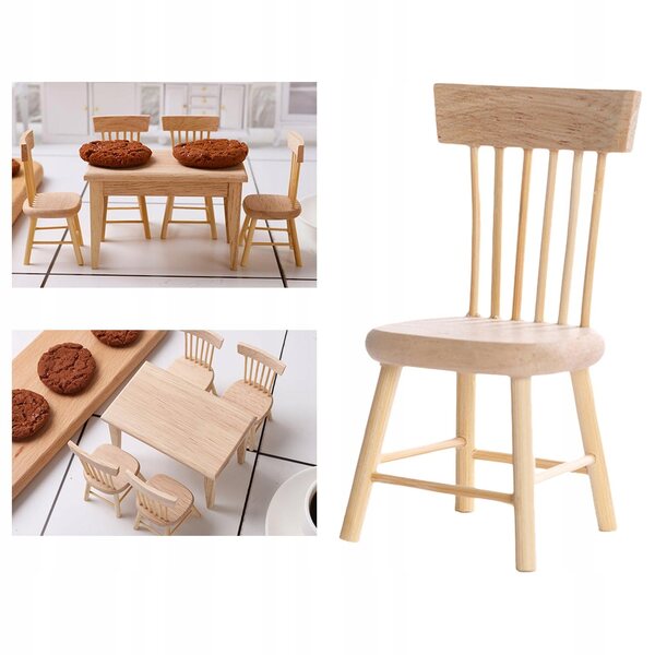 Set Mobili in Legno per Casa delle Bambole 1:12 Tavolo e Sedie da Sala da Pranzo